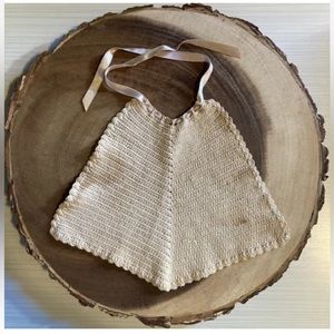VTG Hand Crocheted Baby Bib With ribbon ties